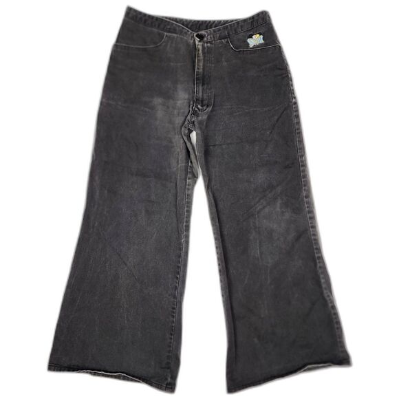 Buggirl RARE Y2K Rave 90s Wide Leg Black Jeans Size M - Picture 1 of 8